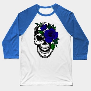 SKULL WITH BLUE ROSE 04 Baseball T-Shirt